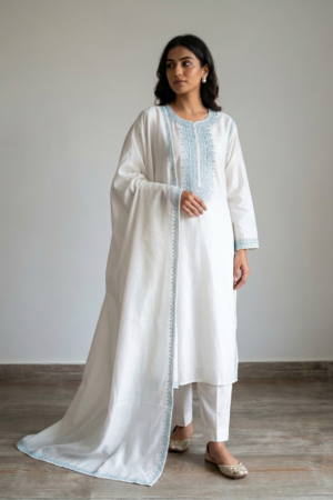 Graceful Ivory Chikan Kurta Set